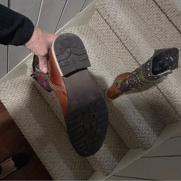 Multicolor to the-Knee Women's Boots in Brown, Green & Magenta - Picture 5 of 6